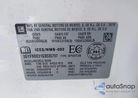 2016 Cadillac Srx Luxury Collection из США, поврежденный, VIN 3GYFNEE31GS535797